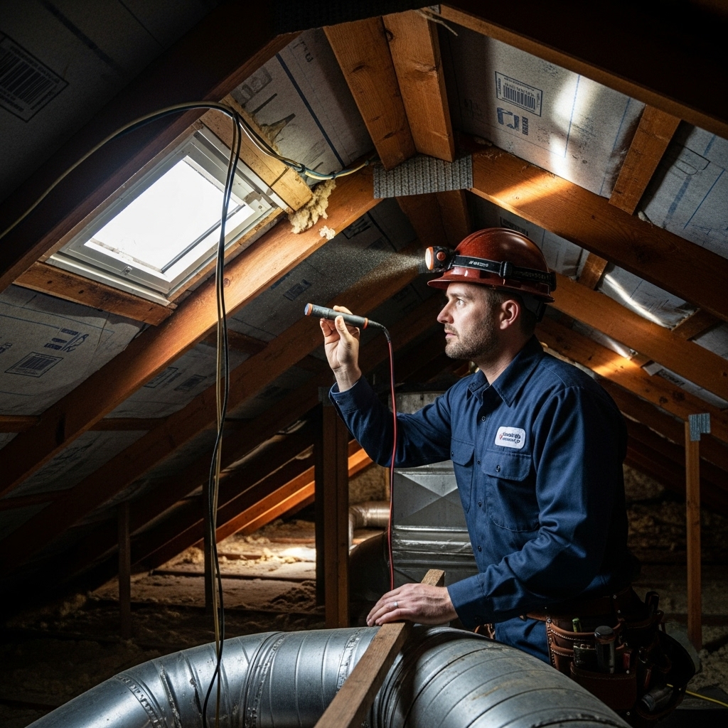 Professional building inspector conducting comprehensive building inspection in attic space Sydney